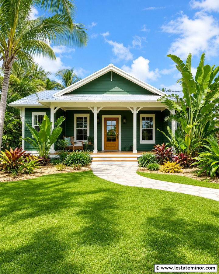 Forest Green House With Tropical Landscaping - 30 Forest Green House Design With Landscaping Ideas