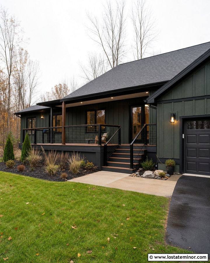 Forest Green House With Two Tone Deck - 30 Forest Green House Design With Deck Ideas