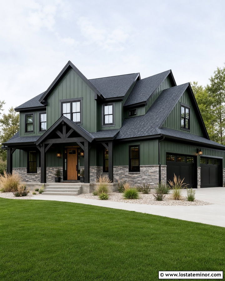 Forest Green House With Wainscoting And Black Trim - 30 Forest Green House Design With Wainscoting Ideas