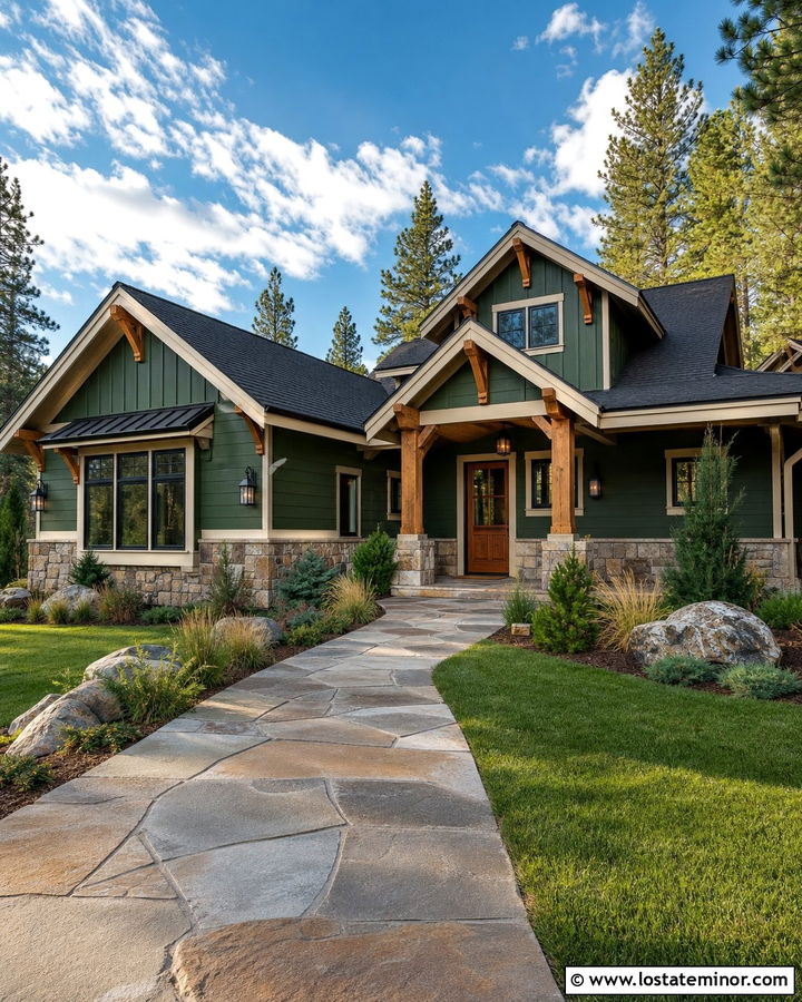 Forest Green House With Wainscoting And Cedar Accents - 30 Forest Green House Design With Wainscoting Ideas
