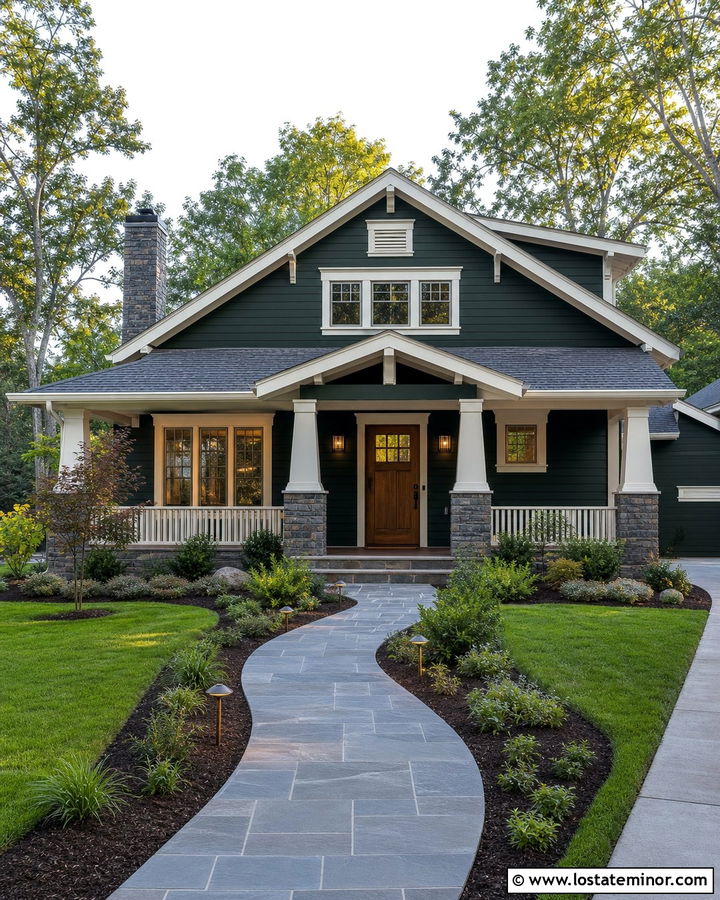 Forest Green House With Walkway Lighting - 30 Forest Green House Design With Walkway Ideas