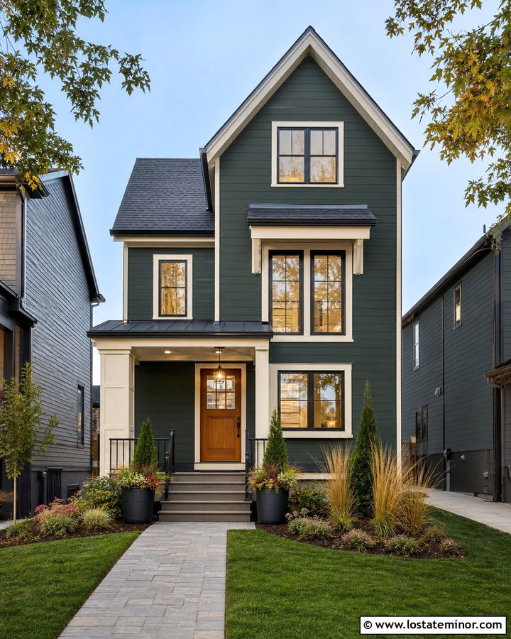 Forest Green House With Walkway Planters - 30 Forest Green House Design With Walkway Ideas