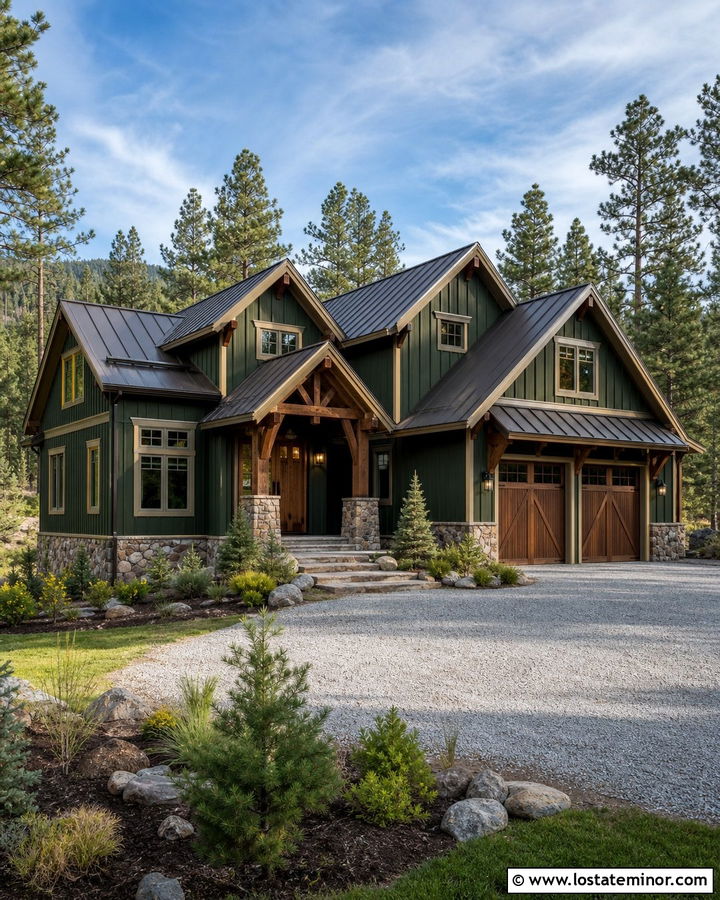 Forest Green House With Walnut Front Door - 30 Forest Green House Design With Front Door Ideas