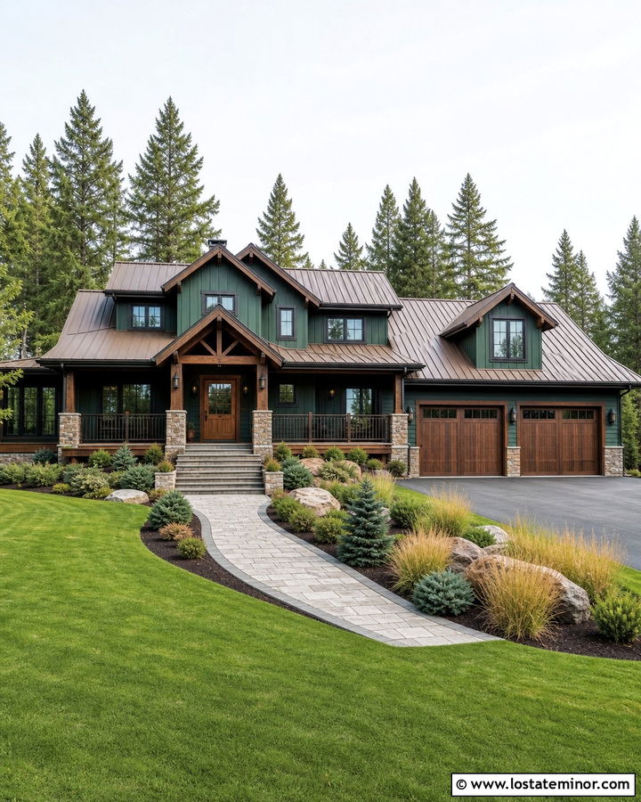 Forest Green House With Walnut Wood Trim - 30 Forest Green House Design With Trim Ideas