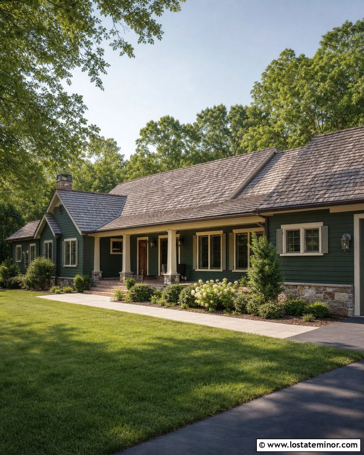Forest Green House With Weathered Wood Shingles - 30 Forest Green House Design With Shingles Ideas