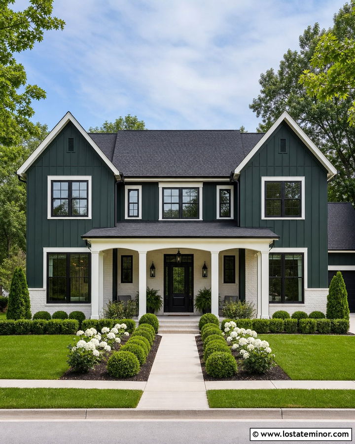 Forest Green House With White Brick Wainscoting - 30 Forest Green House Design With Wainscoting Ideas