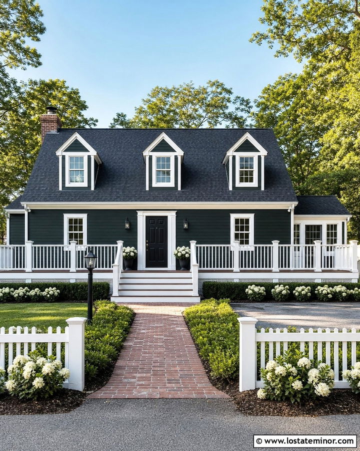 Forest Green House With White Deck Railings - 30 Forest Green House Design With Deck Ideas
