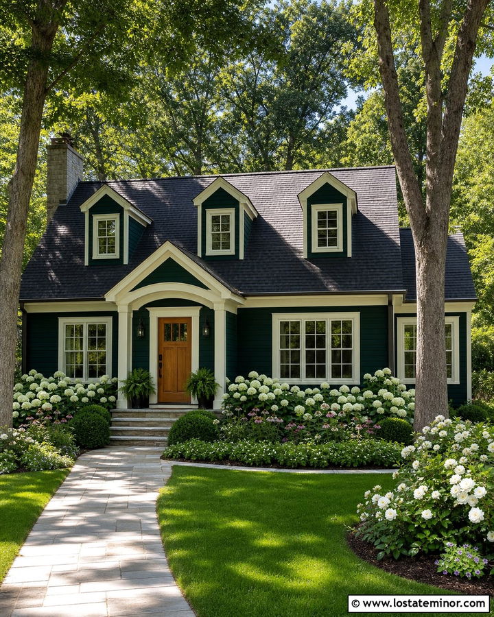 Forest Green House With White Flower Landscaping - 30 Forest Green House Design With Landscaping Ideas