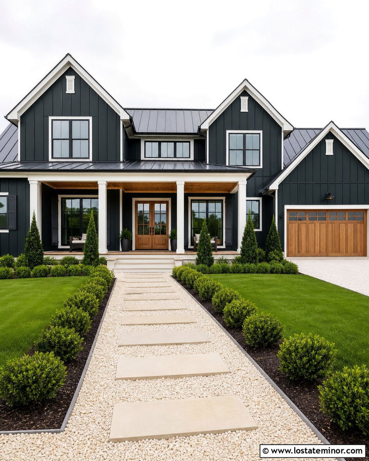Forest Green House With White Gravel Walkway - 30 Forest Green House Design With Walkway Ideas