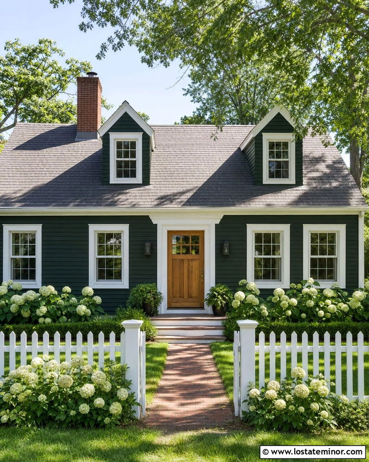 Forest Green House With White Picket Fence - 30 Forest Green House Design With Fence Ideas