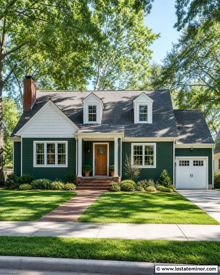 Forest Green House With White Shingle Accents - 30 Forest Green House Design With Shingles Ideas