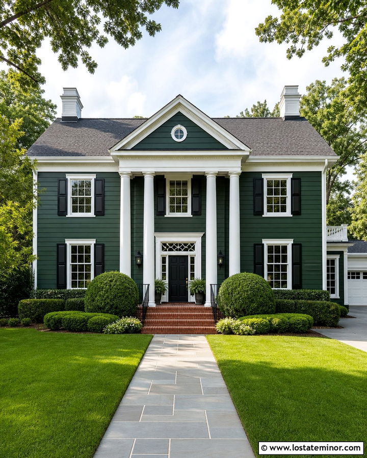 Forest Green House With White Trim And Black Shutters - 30 Forest Green House Design With Trim Ideas