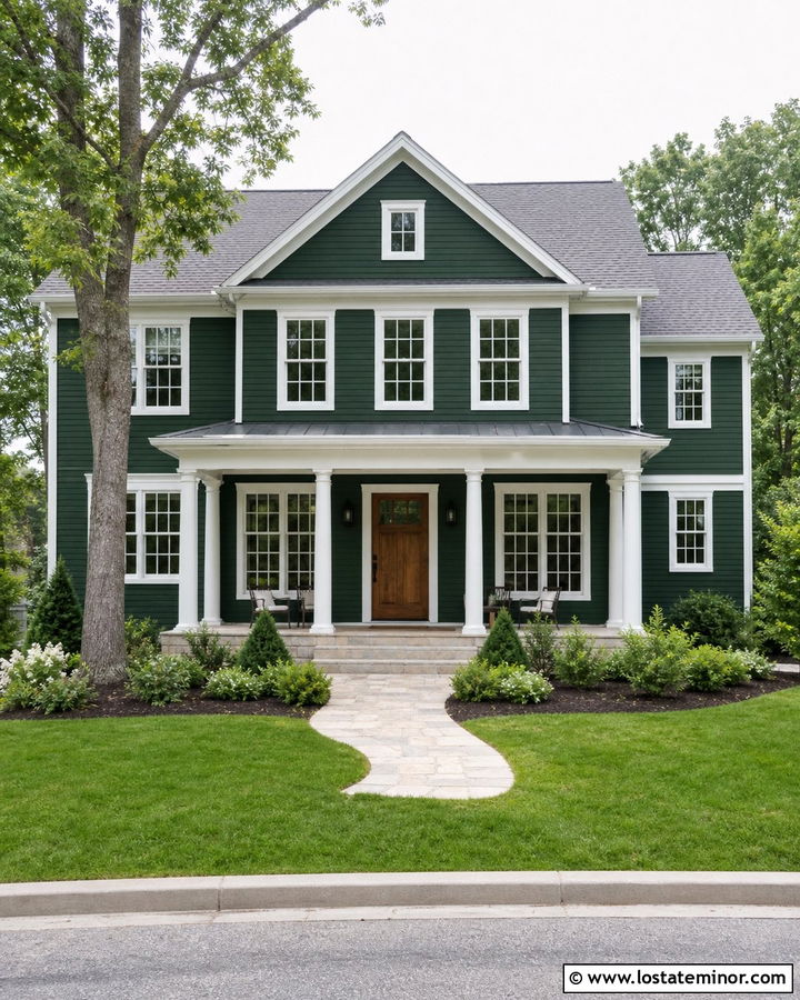 Forest Green House With White Window Frames - 30 Forest Green House Design With Window Frames Ideas