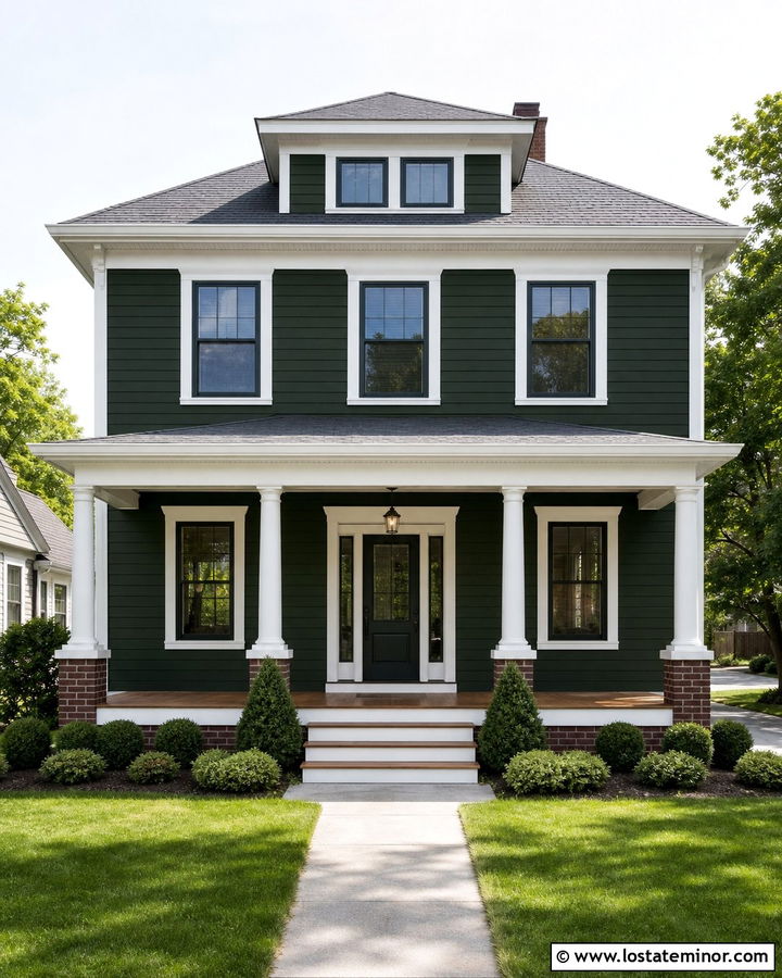 Forest Green House With Wide White Window Trim - 30 Forest Green House Design With Window Frames Ideas