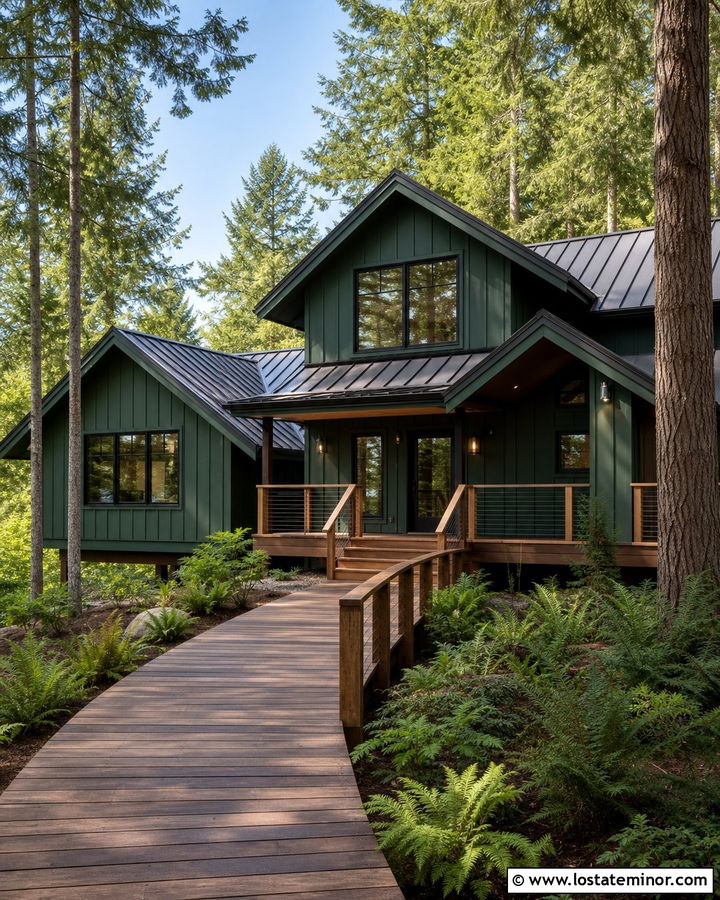 Forest Green House With Wood Boardwalk - 30 Forest Green House Design With Walkway Ideas