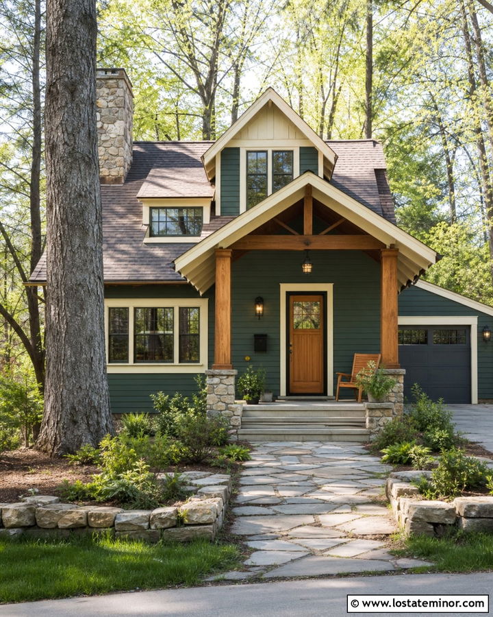 Forest Green House With Wood Door And Glass Storm Door - 30 Forest Green House Design With Storm Door Ideas