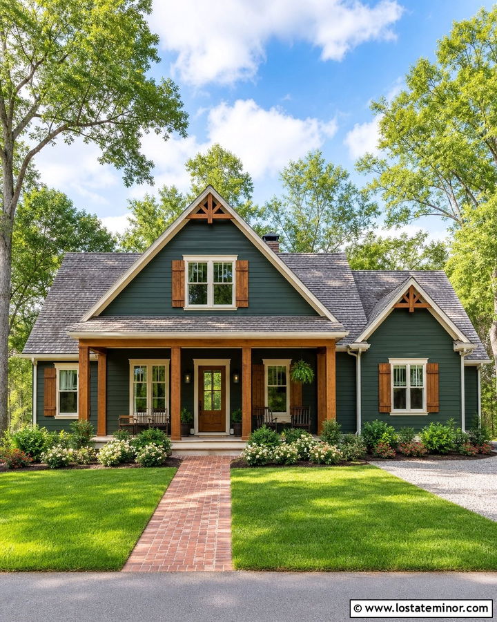 Forest Green House With Wood Shutters - 30 Forest Green House Design With Accents Ideas