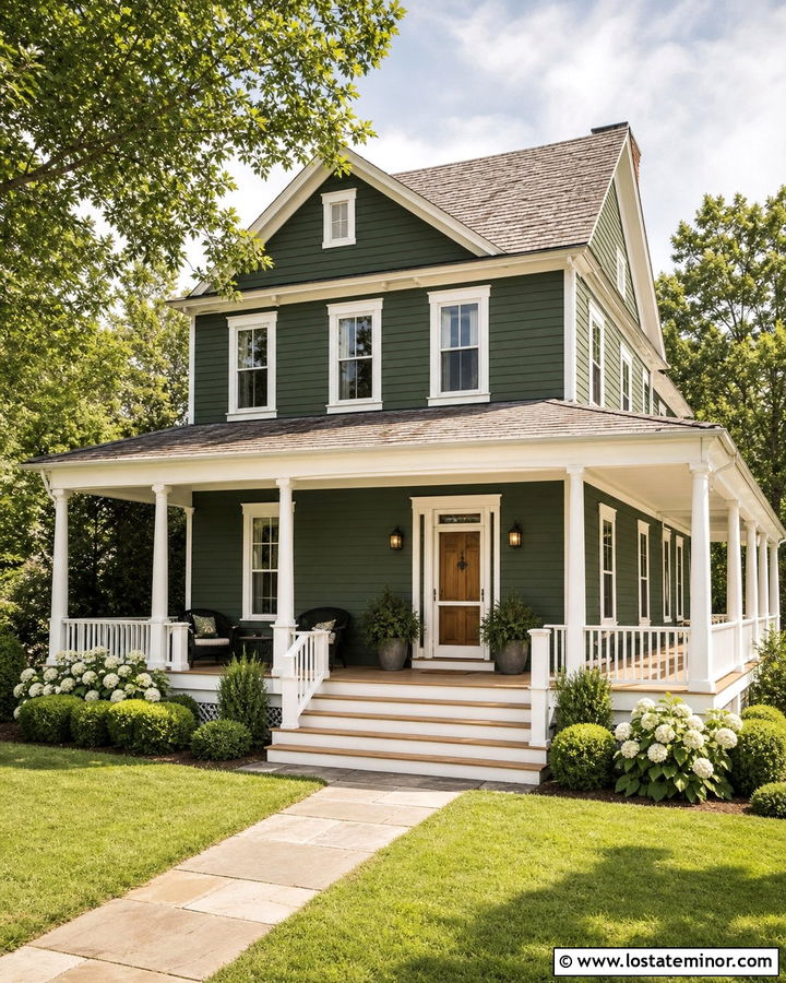 Forest Green House With Wraparound Porch And Storm Door - 30 Forest Green House Design With Storm Door Ideas