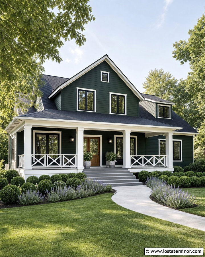 Forest Green House With X Railings - 30 Forest Green House Design With Railings Ideas