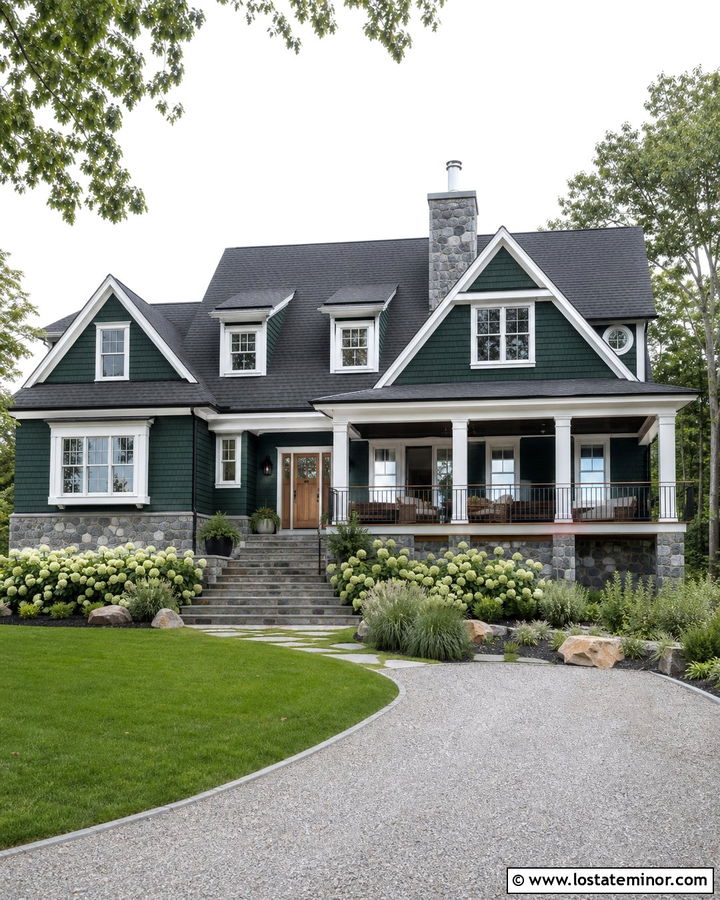 Forest Green Lake House With Bluestone - 30 Forest Green House Design With Stone Accents Ideas