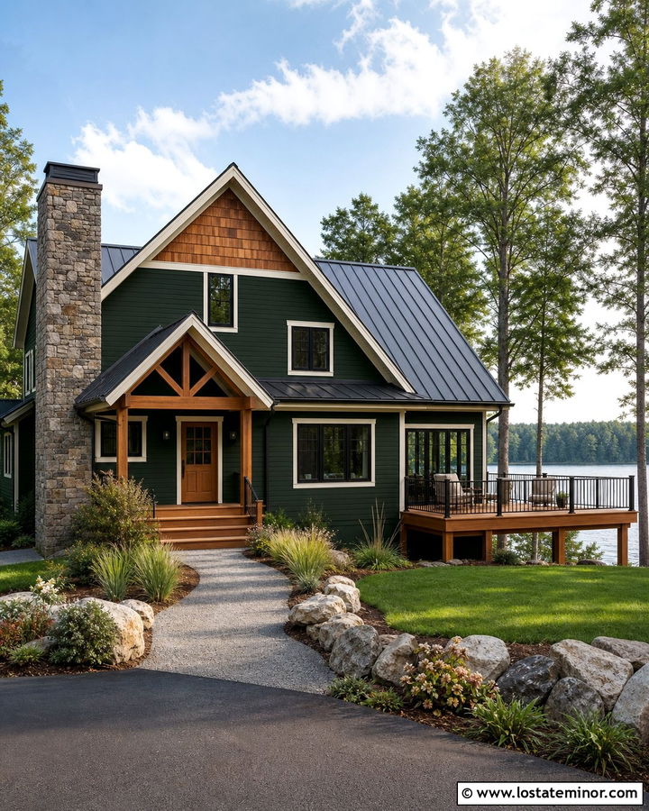 Forest Green Lake House With Cedar Shake - 30 Forest Green House Design With Cedar Shake Ideas