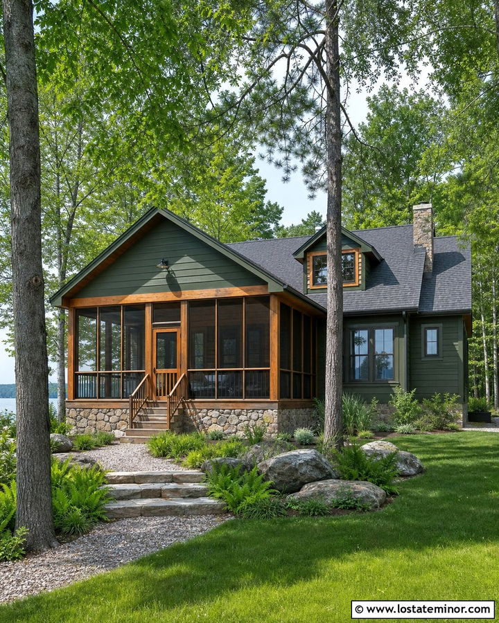 Forest Green Lake House With Screened Front Porch - 30 Forest Green House Design With Front Porch Ideas