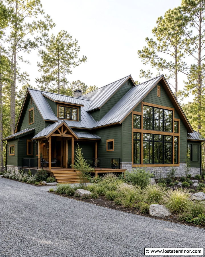 Forest Green Lake House With Wide Gables - 30 Forest Green House Design With Gables Ideas