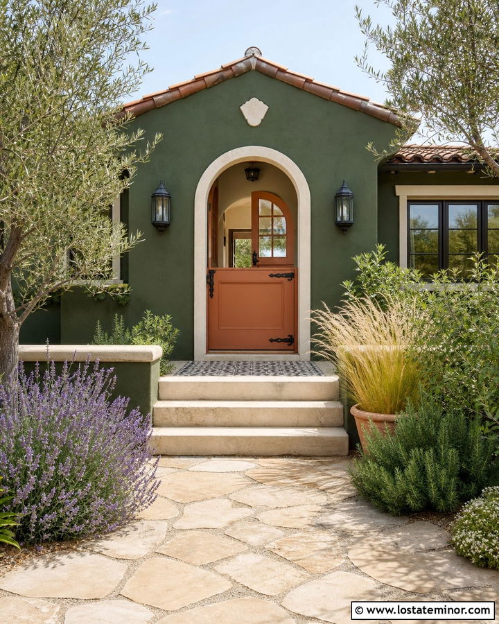 Forest Green Mediterranean House With Terracotta Dutch Door - 30 Forest Green House Design With Dutch Door Ideas