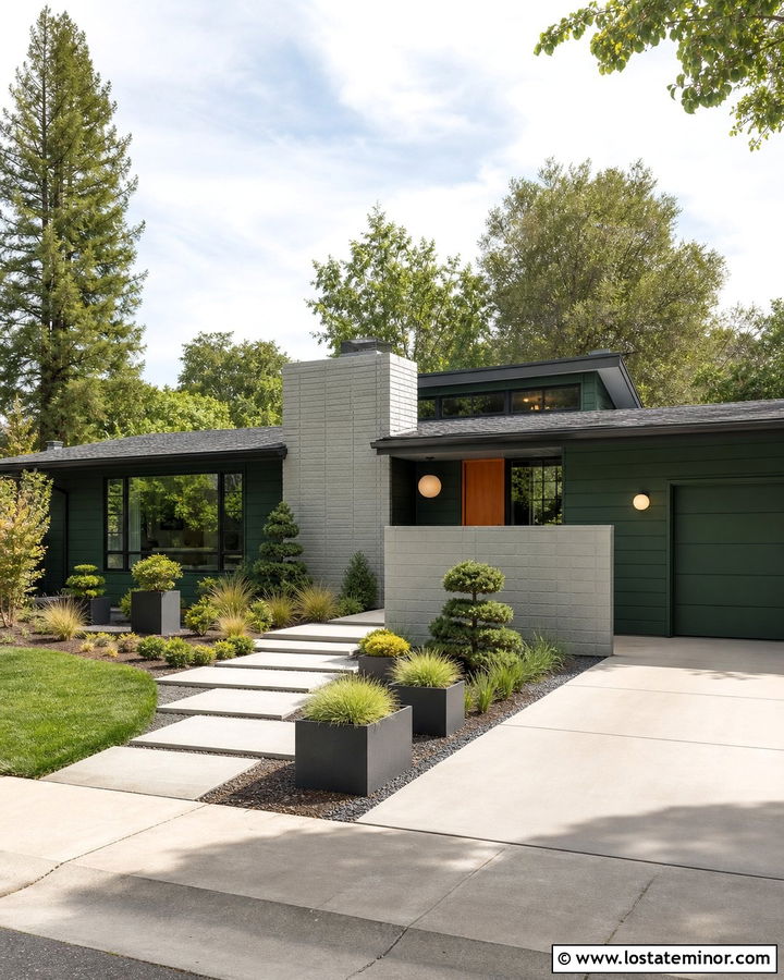 Forest Green Midcentury House With Block Chimney - 30 Forest Green House Design With Chimney Ideas