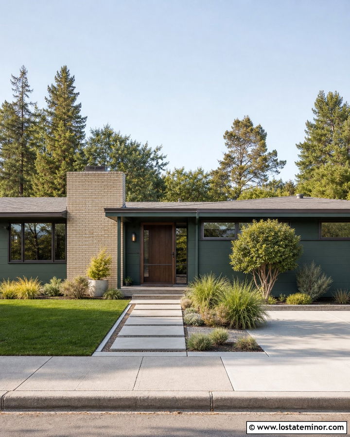 Forest Green Midcentury House With Bronze Screen Door - 30 Forest Green House Design With Screen Door Ideas