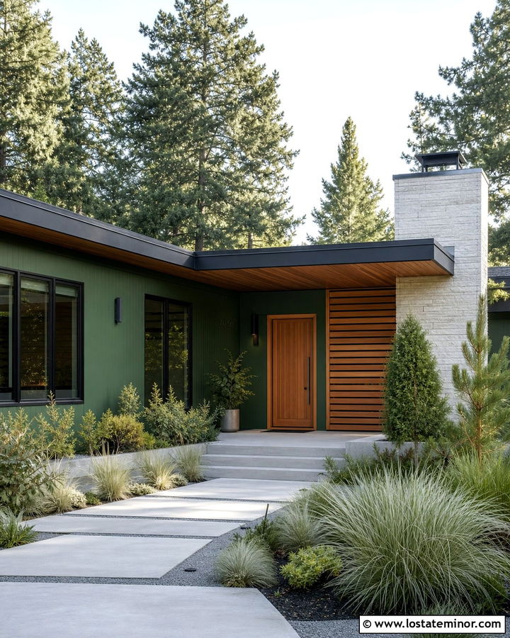Forest Green Midcentury House With Cedar Slat Ceiling - 30 Forest Green House Design With Porch Ceiling Ideas