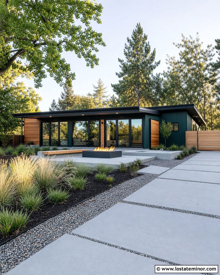 Forest Green Midcentury House With Privacy Screen - 30 Forest Green House Design With Backyard Ideas