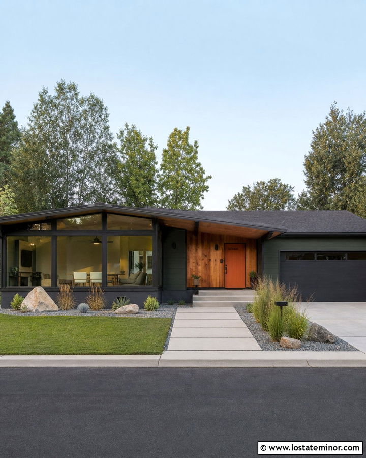 Forest Green Midcentury House With Sunroom - 30 Forest Green House Design With Sunroom Ideas