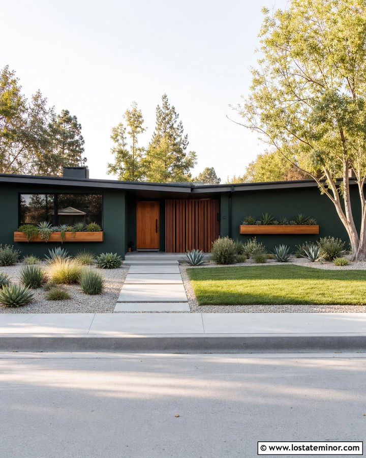 Forest Green Midcentury House With Teak Window Boxes - 30 Forest Green House Design With Window Boxes Ideas