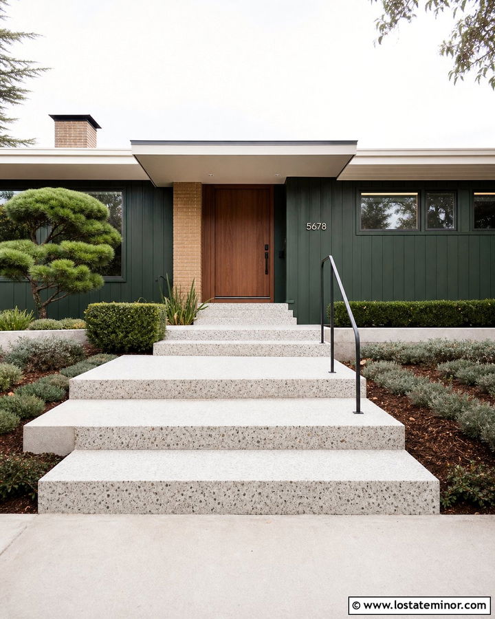 Forest Green Midcentury House With Terrazzo Steps - 30 Forest Green House Design With Steps Ideas