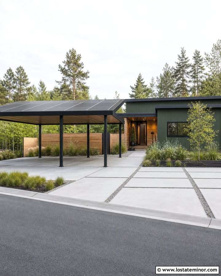 Forest Green Minimalist House With Solar Carport - 30 Forest Green House Design With Carport Ideas
