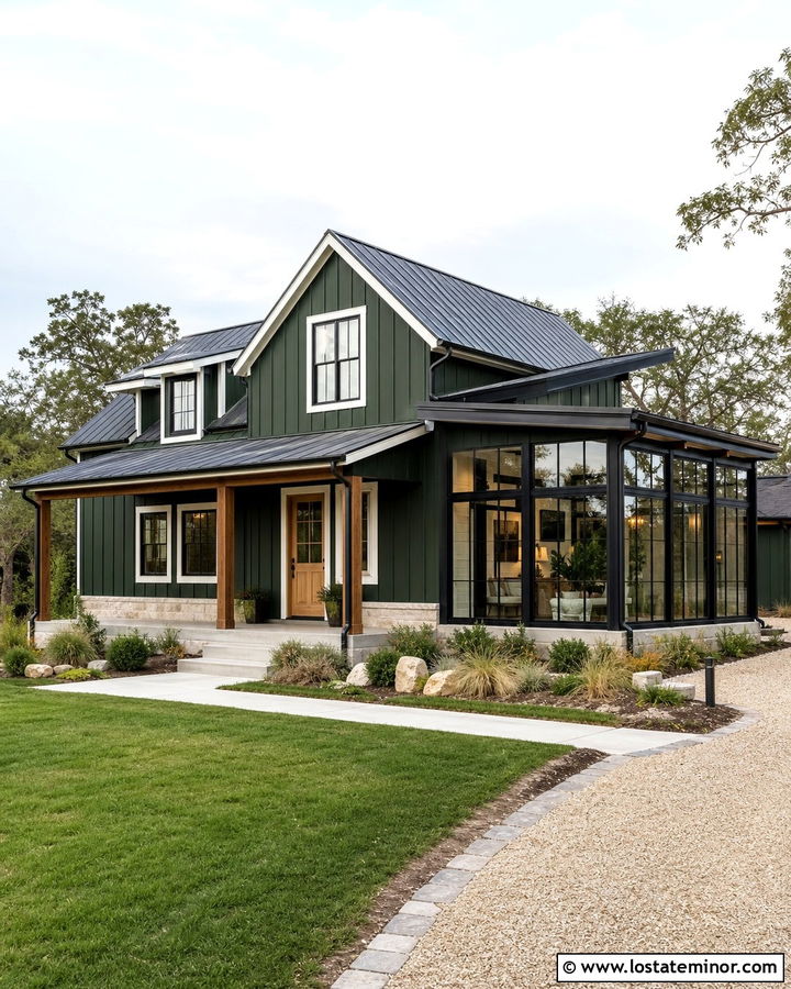 Forest Green Modern Farmhouse With Sunroom - 30 Forest Green House Design With Sunroom Ideas