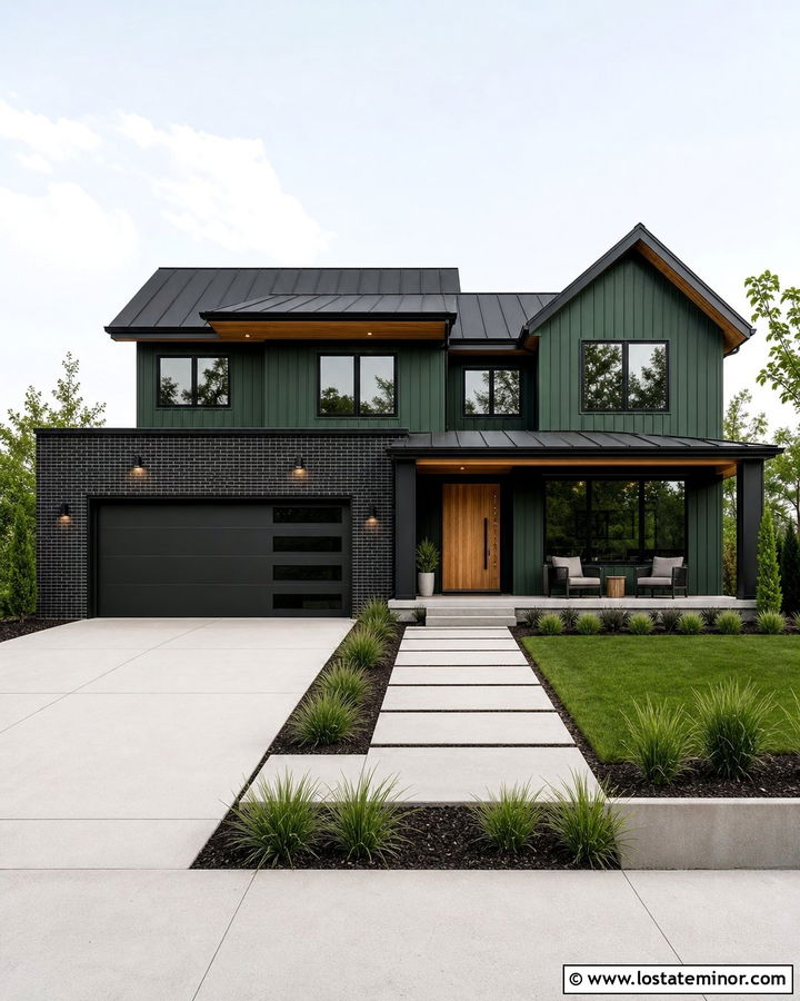 Forest Green Modern House With Black Brick - 30 Forest Green House Design With Brick Accents Ideas