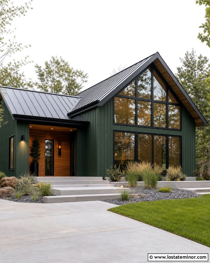 Forest Green Modern House With Glass Gables - 30 Forest Green House Design With Gables Ideas