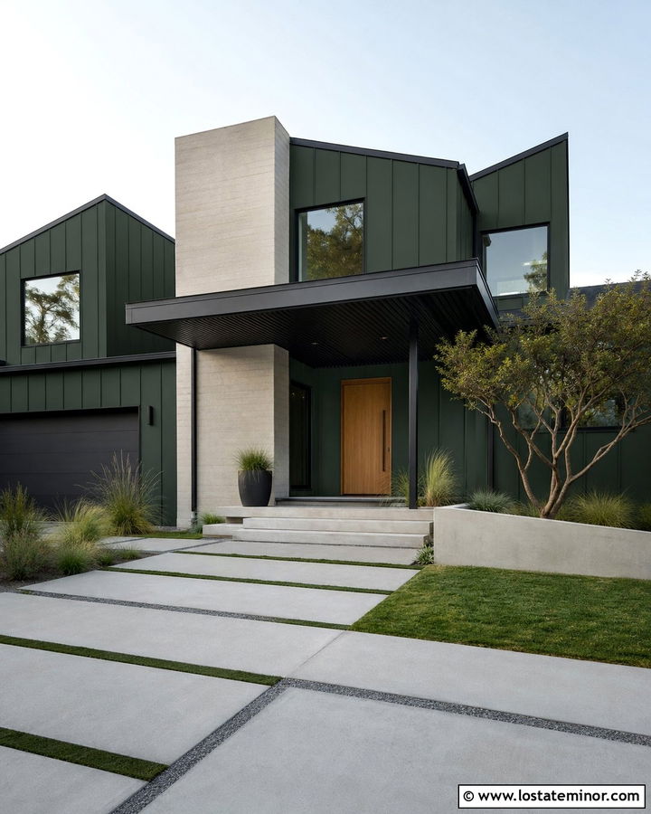 Forest Green Modern House With Metal Porch Ceiling - 30 Forest Green House Design With Porch Ceiling Ideas