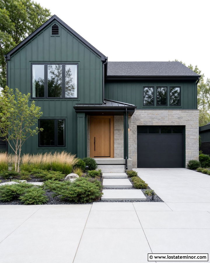 Forest Green Modern House With Minimal Landscaping - 30 Forest Green House Design With Landscaping Ideas