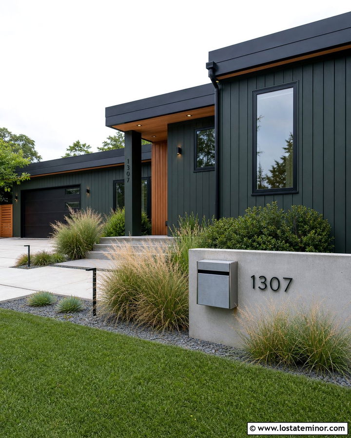 Forest Green Modern House With Steel Mailbox - 30 Forest Green House Design With Mailbox Ideas