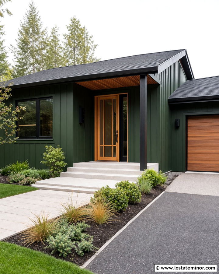 Forest Green Modern House With Wood Screen Door - 30 Forest Green House Design With Screen Door Ideas