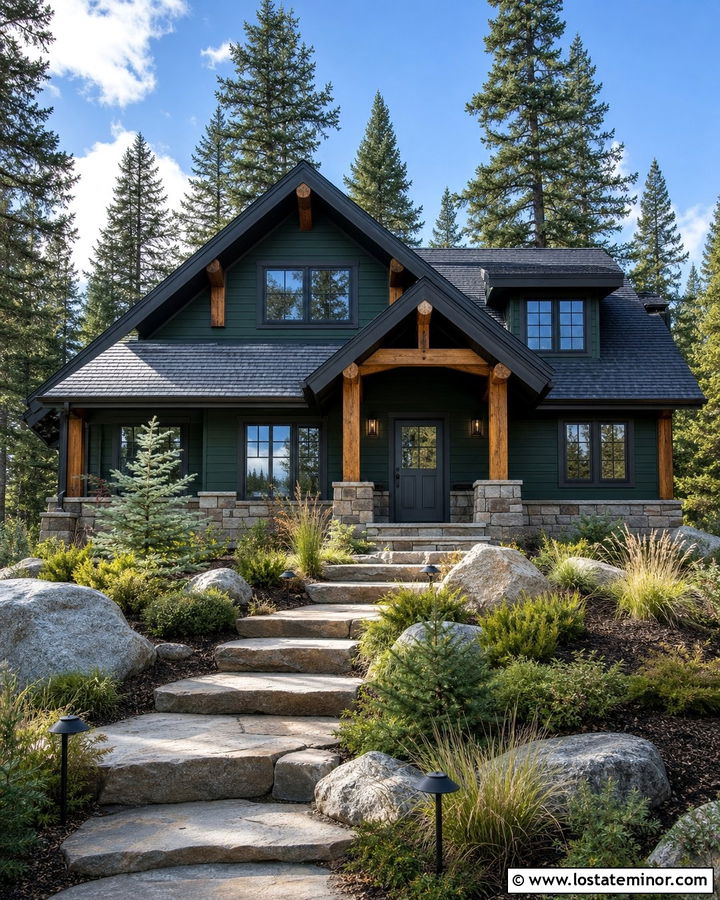 Forest Green Mountain House With Charcoal Dutch Door - 30 Forest Green House Design With Dutch Door Ideas