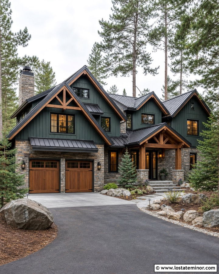 Forest Green Mountain House With Ledgestone - 30 Forest Green House Design With Stone Accents Ideas