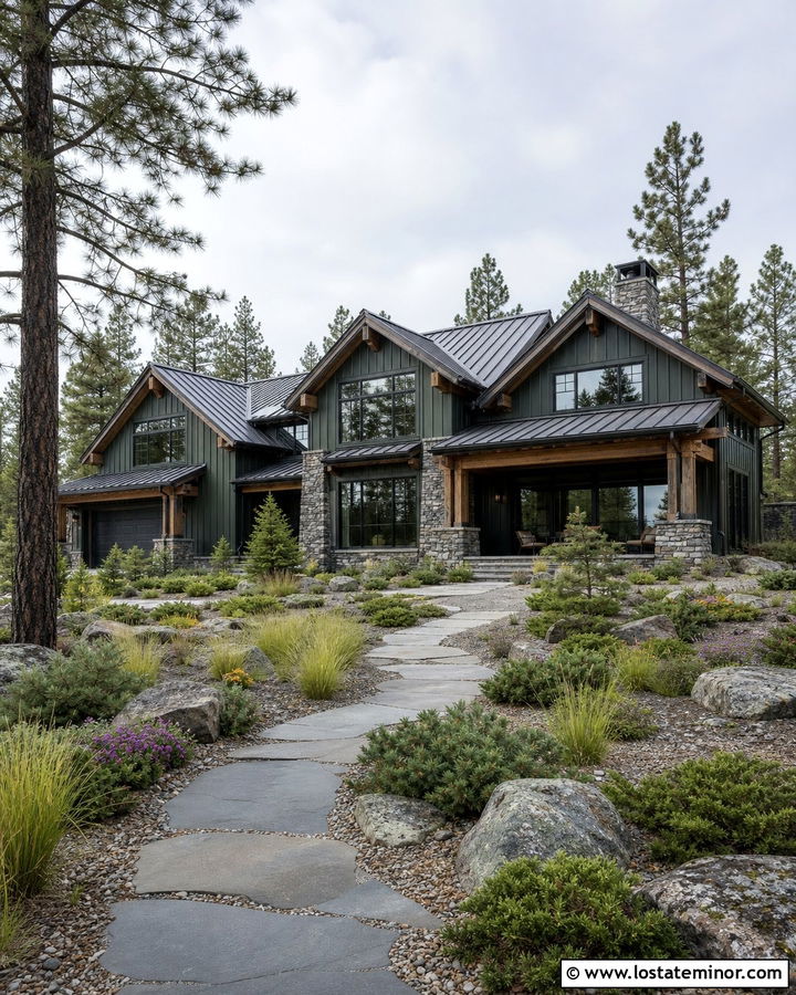 Forest Green Mountain House With Pine Landscaping - 30 Forest Green House Design With Landscaping Ideas