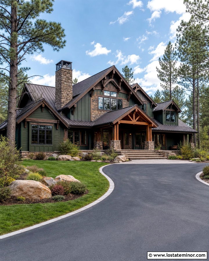 Forest Green Mountain House With Stone Gables - 30 Forest Green House Design With Gables Ideas