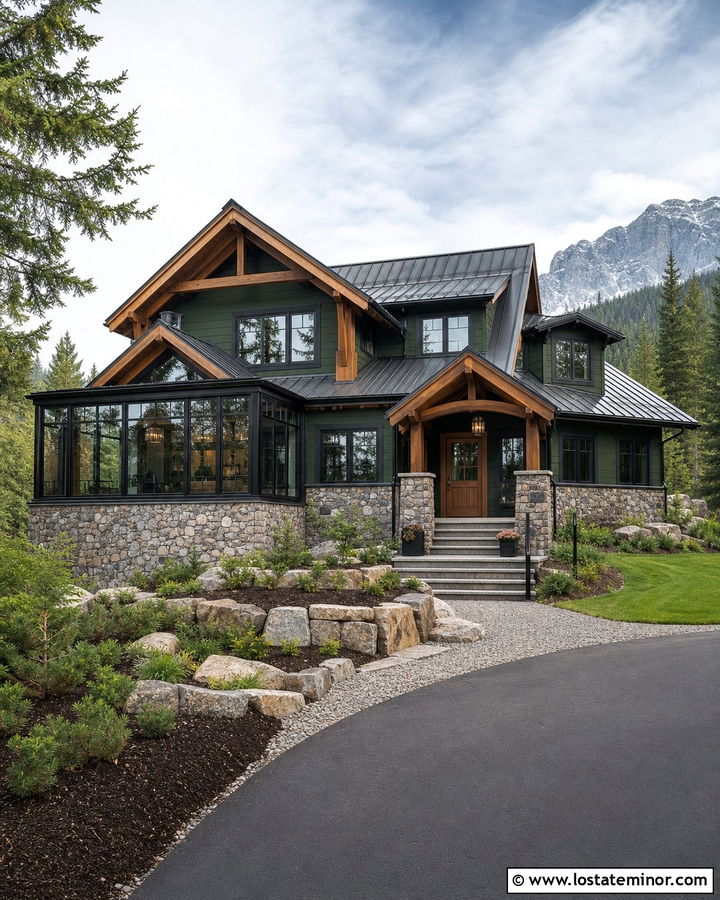 Forest Green Mountain House With Sunroom - 30 Forest Green House Design With Sunroom Ideas
