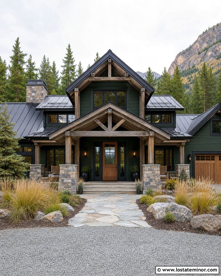 Forest Green Mountain House With Weathered Wood Ceiling - 30 Forest Green House Design With Porch Ceiling Ideas