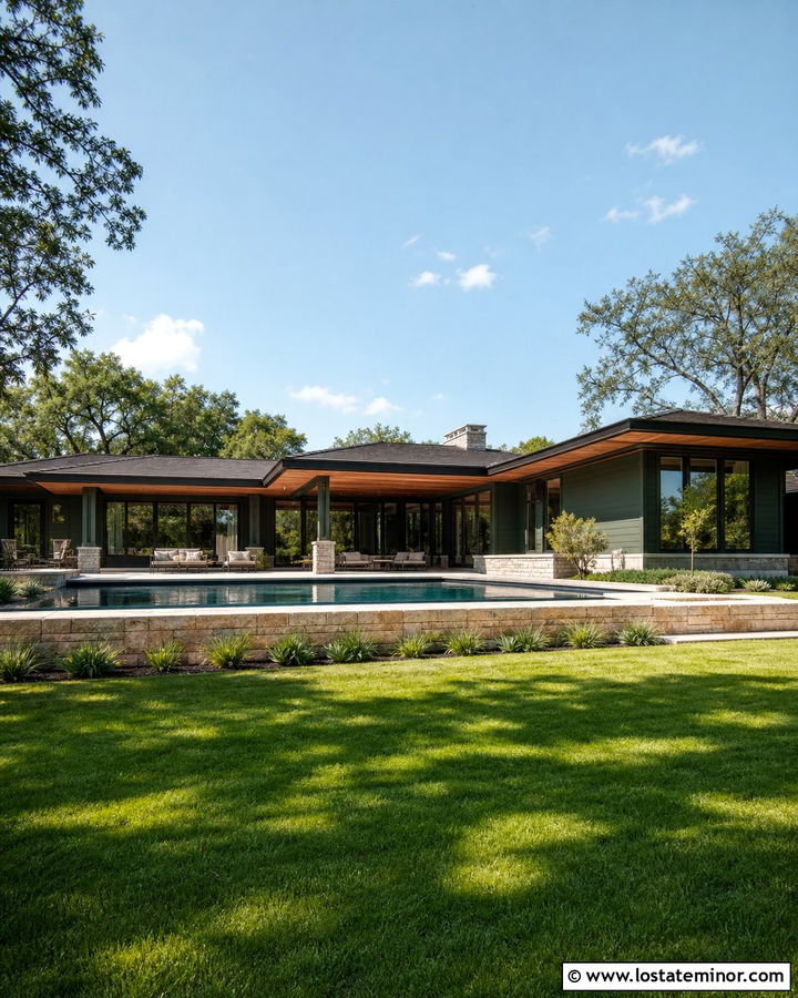 Forest Green Prairie House With Long Lap Pool - 30 Forest Green House Design With Swimming Pool Ideas